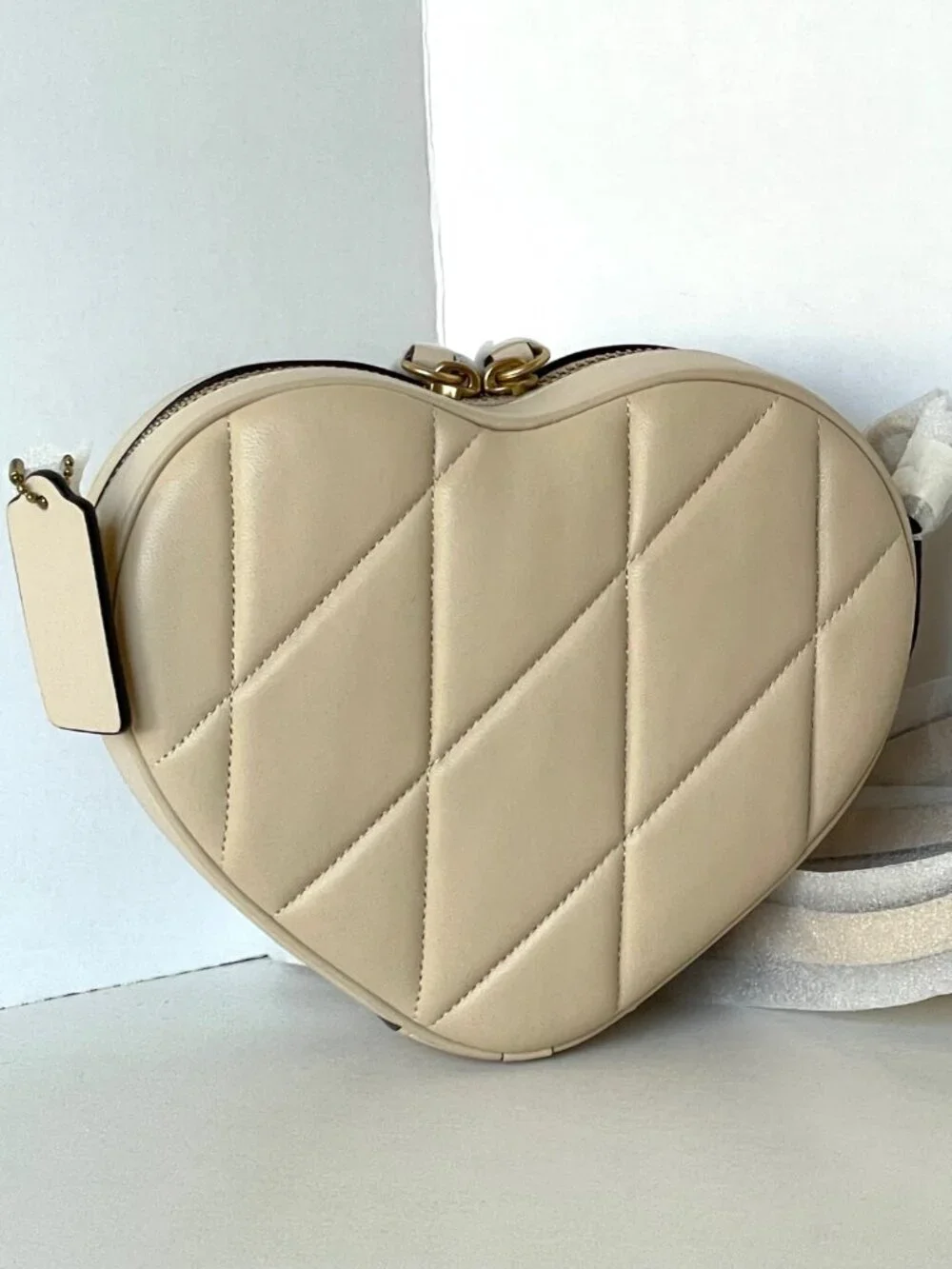 Coach Heart Crossbody Bag Ivory Quilted Nappa Leather Brass CE725